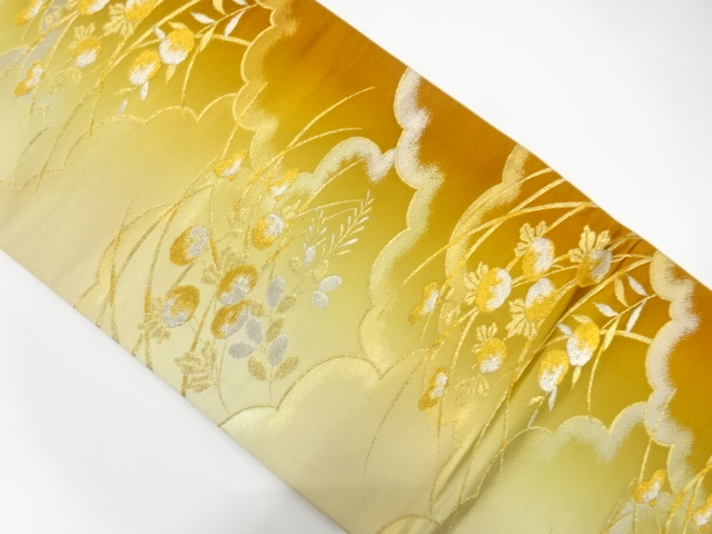 JAPANESE KIMONO / ANTIQUE FUKURO OBI / SILK / WOVEN CLOUD & FLOWER